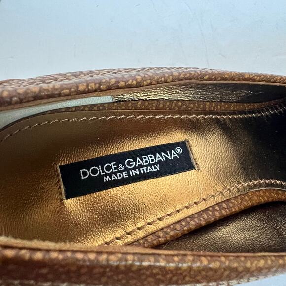 NWOT Dolce & Gabbana Brown Leather Embellished Loafer Block Heel Pumps Sz 6.5 - Picture 9 of 12